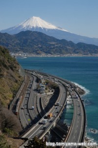 左下に小さく見えるのが主役、113系7連。